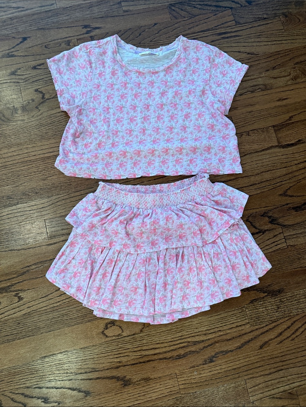 LoveShackFancy Pink Floral Tiered Skirt Set